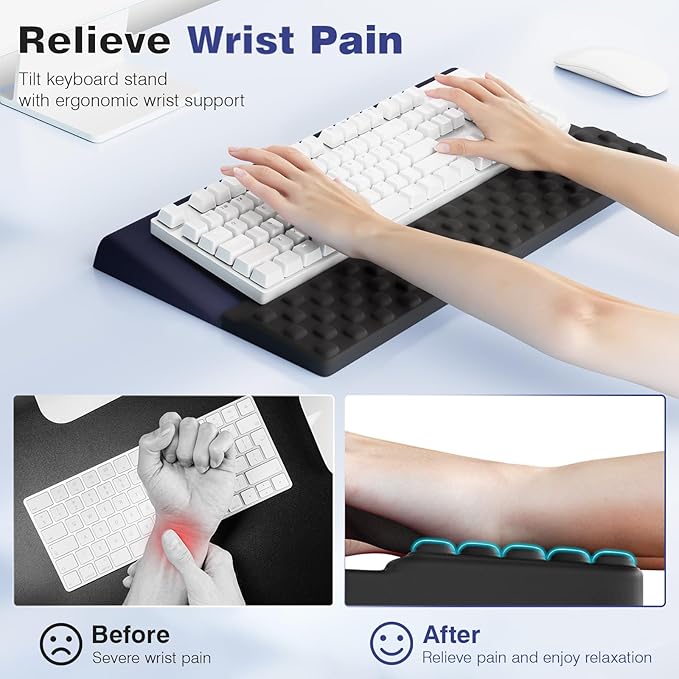 Ospelelf Keyboard Wrist Rest, Ergonomic Memory Foam Wrist Support for Typing & Gaming, Tilted Keyboard Pad, Aesthetic Desk Accessories for Office, Wrist Comfort Support, Black Blue