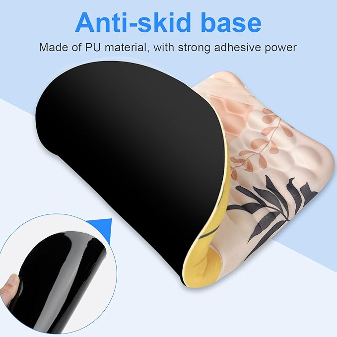 Ergonomic Wrist Mouse Pad with Massage Design, Wrist Rest Mousepad with Memory Foam Non-Slip PU Base, Mouse Pad with Wrist Support for Wireless Mouse & Desk, Y Boho Leaves