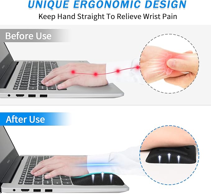 VAGAU Wrist Rests for Laptop, Wrist Support for Keyboard and Mouse, Ergonomic Memory Foam Wrist Pads for Laptop, Office, Computer, Comfortable Typing Support (Black)