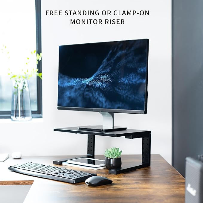 VIVO Clamp-on 15 inch Desk Extension Shelf for Gaming Devices, Ergonomic Computer Monitor and Laptop Riser, Printer Stand, Versatile with Freestanding Feet Included, Desktop Organizer, DESK-SHELF15B