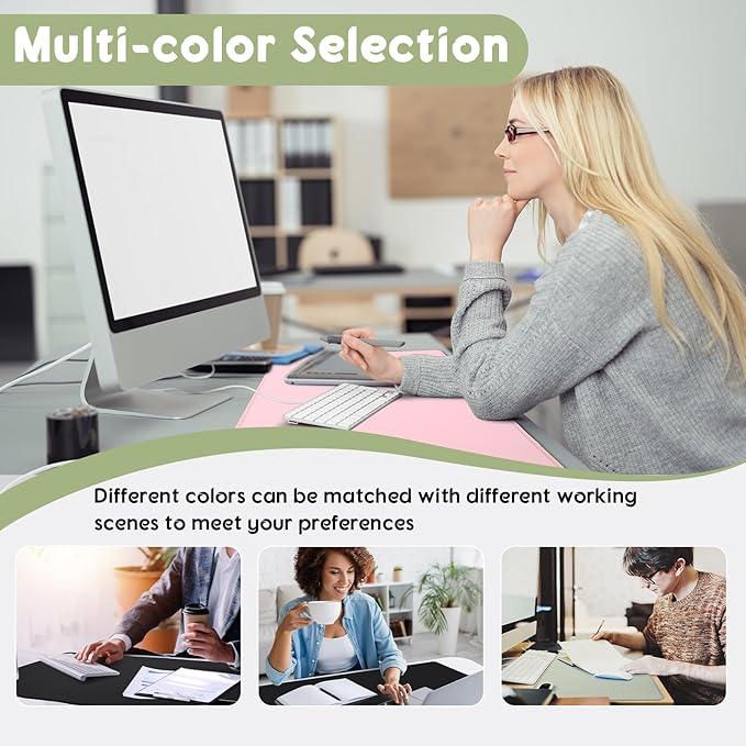 Konohan Heated Desk Pad Warm Mouse Pad, 5 Heating Level & 4 Hour Auto Shut-Off, PU Leather Warm Mouse Mat Heating Keyboard Gaming Mice Warmer Mat Only Supports 110v(Gray-Green Color,35.4"x 14.2")