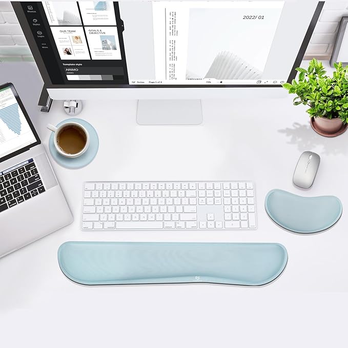 Gimars Upgrade Enlarge Gel Memory Foam Set Keyboard Wrist Rest Pad, Mouse Wrist Cushion Support for Office, Computer, Laptop, Mac, Comfortable, Lightweight for Easy Typing,Sky Blue