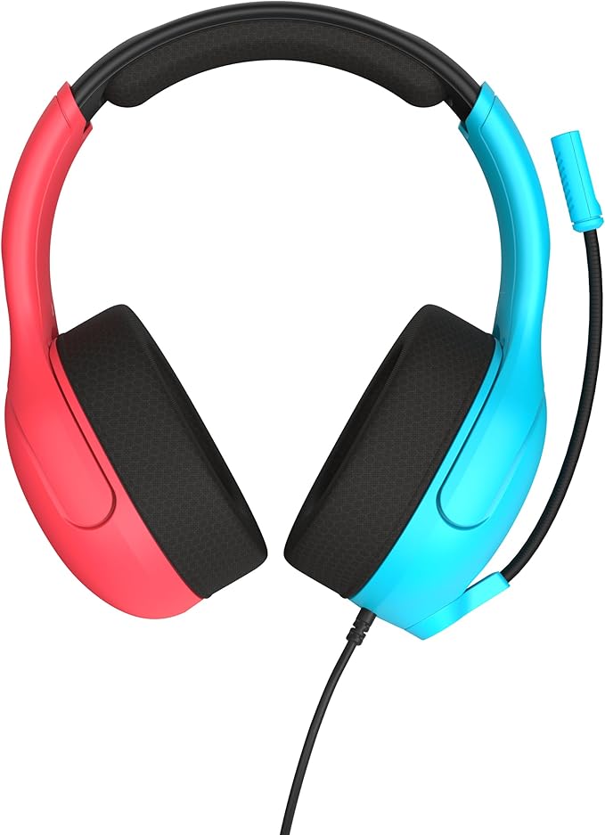 Turtle Beach Airlite Fit Wired Gaming Headset: Officially Licensed for Nintendo Switch, Nintendo Switch 2/Lite/OLED Model - Flip-to-Mute Mic, Over-Ear Comfort Cushions, 40mm Speakers - Neon Blue & Red