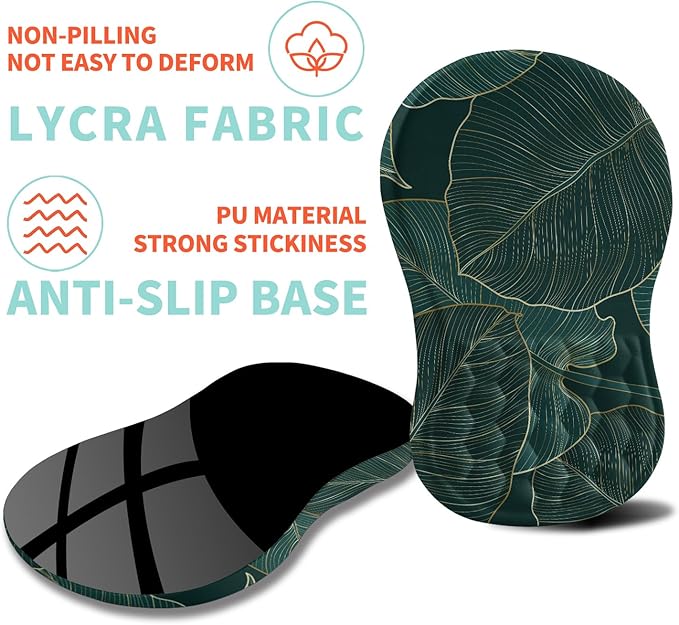 Ergonomic Mouse Pad Wrist Support with Memory Foam Massage Bulge, Carpal Tunnel Mousepad Wrist Rest for Mouse(12x8 inch, Leaves)