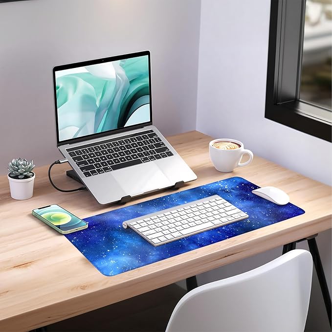 Starry Sky Extended Gaming Mouse Pad 31.5x11.8inches Large Desk Mat Anti-Slip Rubber Base & Durable Stitched Edges for Gamers Smooth Mouse Writing Surface for Desk Office/Home