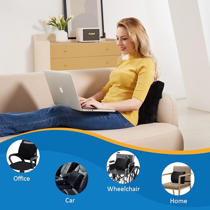 SAIREIDER Comfortable Lumbar Support Pillow for Office Chair, Memory Foam Back Support Pillows for Car、Gaming Chair、 Home Chair, Back Support Improve Posture, Double Adjustable Straps(Black)