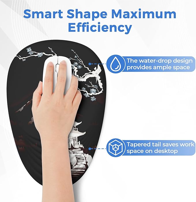 Ergonomic Mouse Pad with Wrist Support, Memory Foam Wrist Rest for Pain Relief & Carpal Tunnel, Non-Slip Base for Office, Computer, PC, Laptop (12x8x1.2inch, Fujisan Dark)