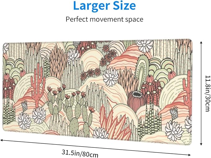 Cactus Succulent Mouse Pad Extended Large Gaming Mousepad XL Big Long Oversized Desk Mat Stitched Edges 31.5 X 11.8 Inch for Home Office