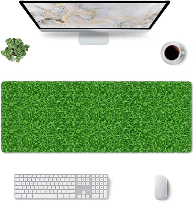 Large Mouse Pad XXL, Green Grass Print Gaming Mouse Pad, Big Desk Mat with Stitched Edges Mousepad for Gaming Keyboard Computer Laptop Office, 31.5'' X 12''