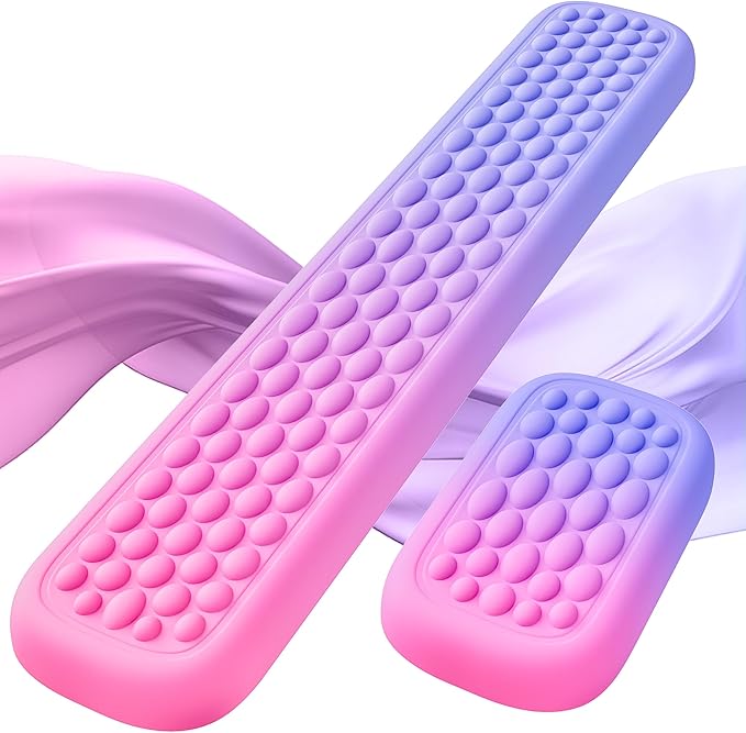 Lekvey Ergonomic Gaming Wrist Rest for Computer Keyboard & Mouse - Premium Silky Memory Foam Wrist Pad with Massage Points, Comfort Wrist Support for Typing, PC, Game (Pink/Purple)