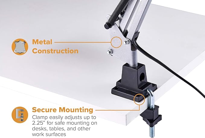 Bostitch Office VLF100-WHT Swing Arm Desk Lamp with Clamp Mount, 36" Reach with Multi-Joint Adjustment, Includes Replaceable LED Bulb (VLF), White