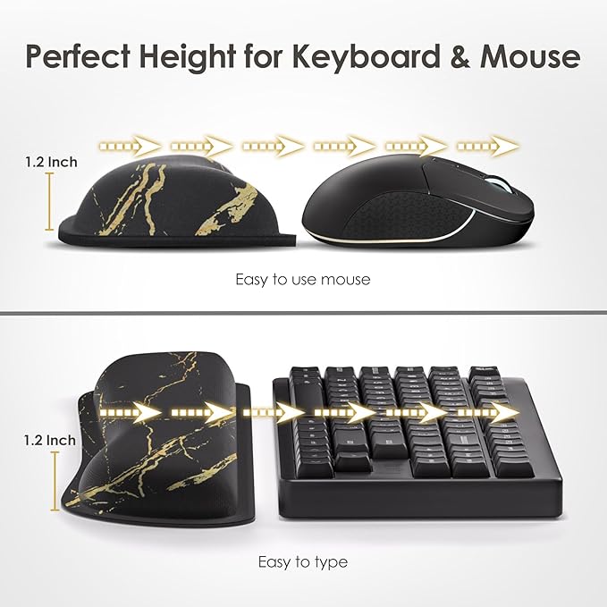Gimars Upgrade Enlarge Gel Memory Foam Set Keyboard Wrist Rest Pad, Mouse Wrist Cushion Support for Office, Computer, Laptop, Mac, Comfortable, Lightweight for Easy Typing,Marbling