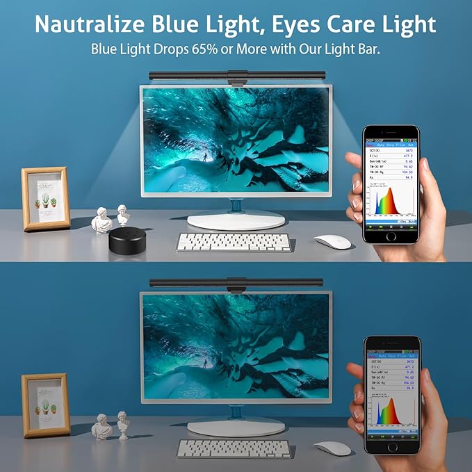 OOWOLF Monitor Light Bar, Ra90 Computer Monitor Lamp for Eye Caring, USB Reading Lamp Task Lamp, Dimmable Light Bar with Memory, No Glare Space Saving Home Office 16.20" 2-Pack