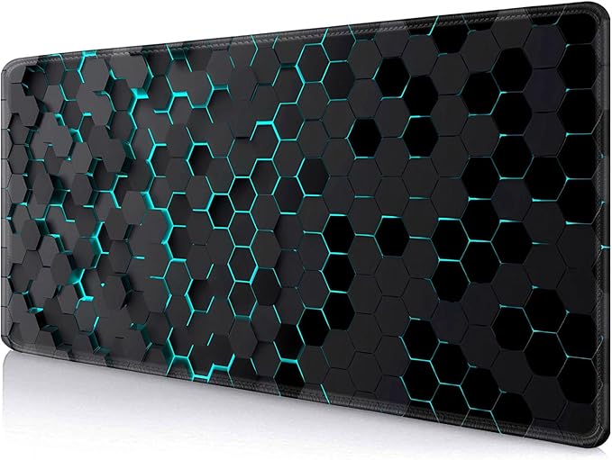 IMAYONDIA Black Blue Honeycomb Modern Gaming Large Mouse Pad XL(35.4x15.7 in), Geometric Shapes Cool Extra Large Mousepad, Computer Pad, Non Slip Rubber Desk Pad Mat