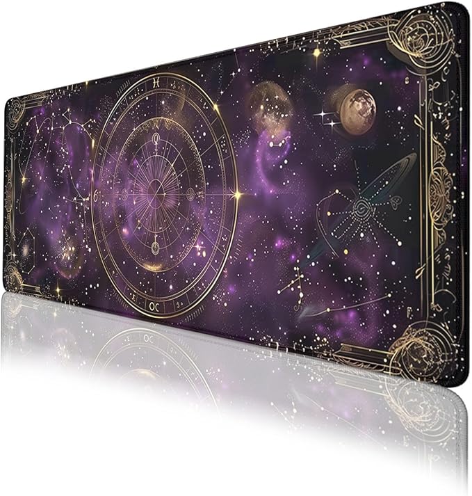 Purple Star Moon Card Desk Pad Mouse Pad Mysterious Galaxy Large Gaming Mouse Mat with Stitched Edges,Non-Slip Waterproof Rubber Base Mous Mat 35.4"x15.7" Office Computer Keyboard Laptop Home