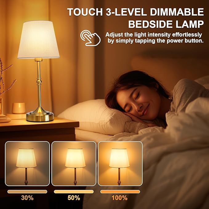 Rechargeable Cordless Table Lamp, 5000mAh Battery Operated Lamp, Wireless 3-Level Dimmable Touch Lamp, Portable Night Bedside Brass Lamp, Desk Light for Home Decor, Patio, Restaurant, Dinning