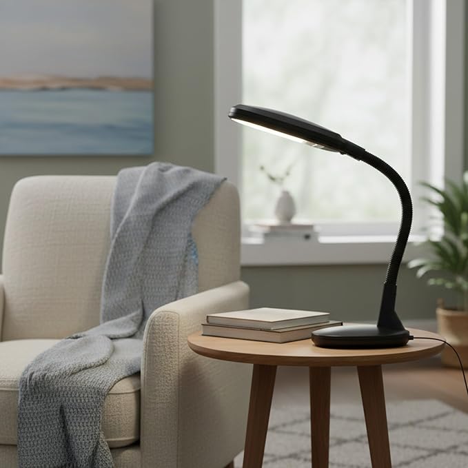 Lavish Home Desk Lamp - Natural Sunlight Lamp with Adjustable Gooseneck - Reading Light for Working, Crafting, Sewing, or Homework (Black)