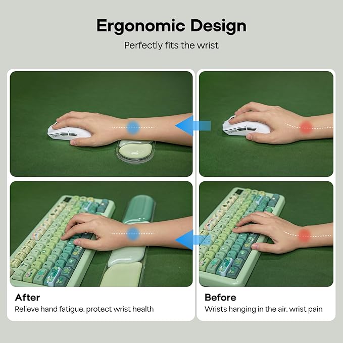 EPOMAKER CloudGel Wrist Rest for Keyboard and Mouse, 2 Pieces Silicone Wrist Support, Anti-Slip Rubber Bottom, Ergonomic Design, Suitable for Office/Computer/Laptop/Gaming (Green)