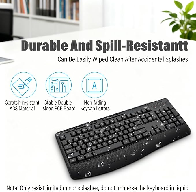 Wireless Keyboard and Mouse Combo,Silent Soft Touch Quiet Keyboard Less Noise 90%,Ergonomic with Wrist Rest,2.4GHz 104 Keys Full Size,2400 DPI Mouse,for Office/Work/Home/PC Computer/Laptop/Mac,Black