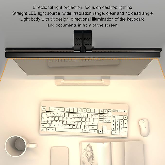 Joyzan Computer Monitor Light Bar, Clip On LED Screen Bar Reading Dimmable Lamp with Low Blue Light, Touch Control Adjustable Stepless Dimming for Home Office Gamer (White)