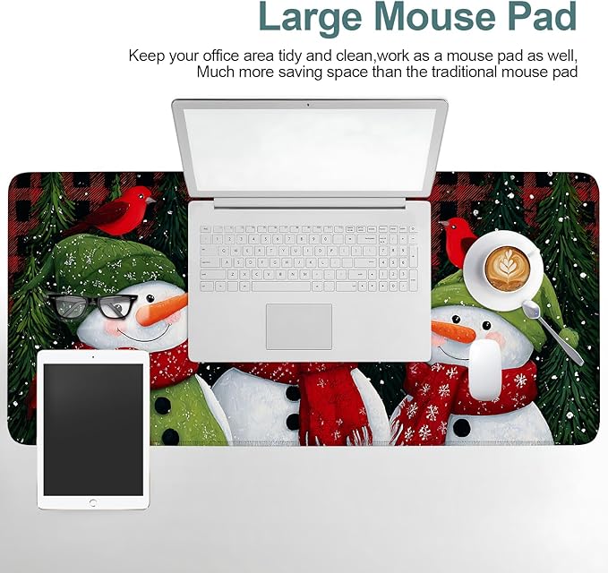 Three Snowmen Extended Gaming Mouse Pad 35.4x15.7Inch Large Desk Mat Anti-Slip Rubber Base & Durable Stitched Edges for Gamers Smooth Mouse Writing Surface for Desk Office/Home