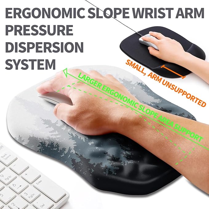 Ergonomic Slope Mouse Pad Wrist Support, Wrist Rest Mousepad for Carpal Tunnel with Massage Bulge and Slow Rebound Memory Foam (12x8 inch, Forest)