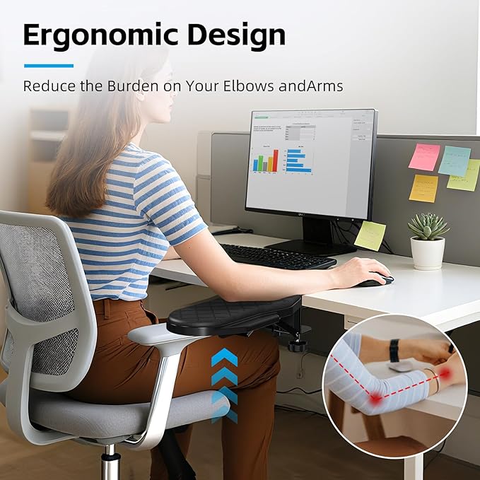 Ergonomics Desk Extender Tray, Table Mount Arm Wrist Rest Shelf, 90° Foldable Elbow Arm Support,Foldable, Swivel, Computer Desk Extender Tray for Home and Office (Foldable Model)