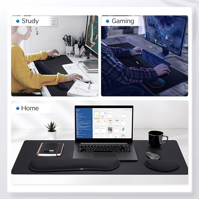 Gimars 4 in 1 Mouse Pad and Keyboard Wrist Rest Set, Large Mouse Pad with Memory Foam Wrist Support Pad for Desk with Coaster, Easy Typing, Gaming Office Home, 31.5x12 inch, Black