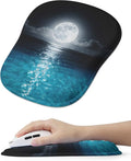 Blue Ocean and Moon Aesthetic Ergonomic Mouse Pad for Carpal Tunnel Pain Relief, 65% Usable Mouse Area, Memory Foam Concave Wrist Rest for Office, PC, Gaming