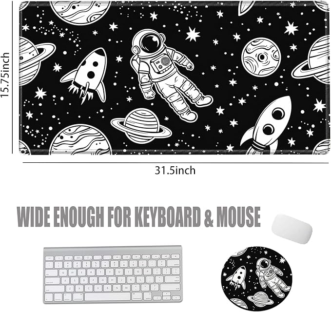 Large Mouse Pad Gaming Desk Pad Astronaut Mousepad for Wireless Mouse XXL 31.5''X15.75'' Big Desk Mats Extended Mouse Mat of Girl Desktop Computer with Coaster