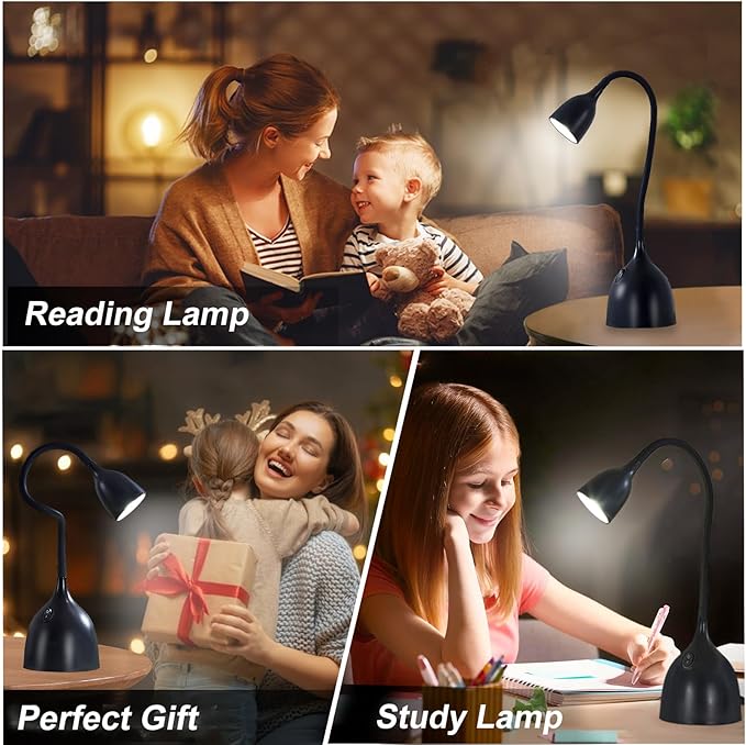 Desk Lamp for Home Office, LED Reading Light, Small Adjustable Flexible Gooseneck Table Lamp, Eye-Caring Desk Lamp for College Dorm Room Study Lamp, Black