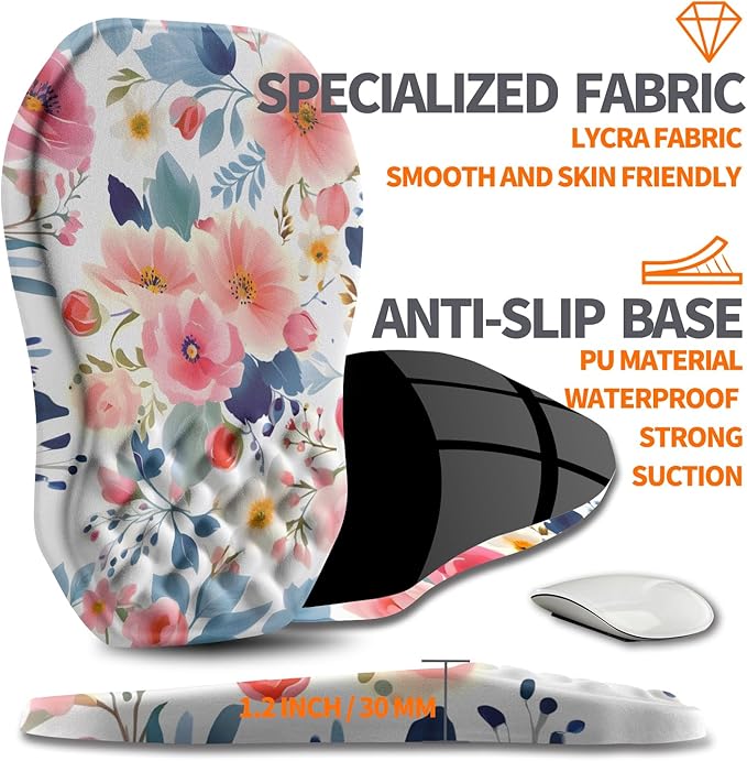 Ergonomic Slope Mouse Pad Wrist Support, Wrist Rest Mousepad for Carpal Tunnel with Massage Bulge and Slow Rebound Memory Foam (12x8 inch, Pink Floral)
