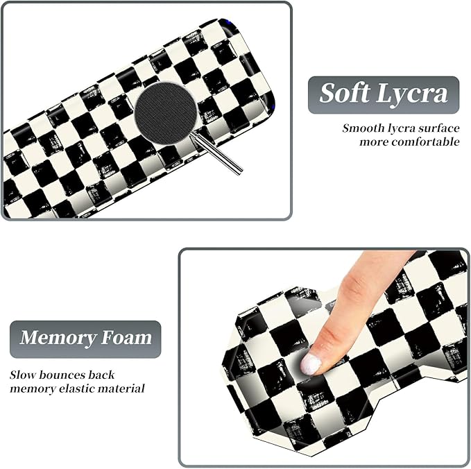 3Pcs Mouse Pad Set, Black White Checkerboard Large Gaming Mouse Pad with Stitched Edge, Ergonomic Memory Foam Keyboard Wrist Support and Mouse Wrist Rest Cushion, Pain Relief Non-Slip Desk Pad Combo