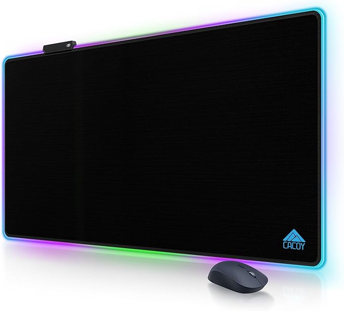 Cacoy 43" x 24" RGB Large Gaming Mouse Pad, LED Extended Mousepad with Superior Micro-Weave Cloth and Non-Slip Base, Stitched Edges Water Resist Keyboard Pad, XXL RGB Desk Pad for Office & Home, Black