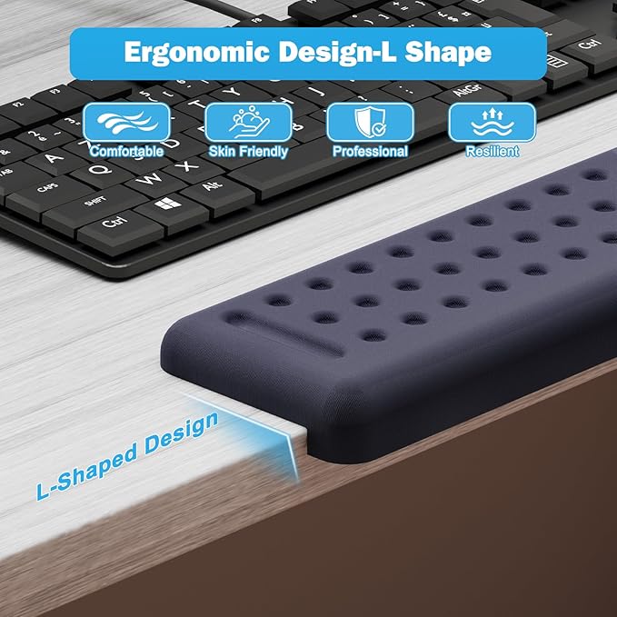 Leolee L-Shaped Desk Long Wrist Rest Elbow 60CM, Deep Blue Memory Foam Arm Rest for Desk with Non-Slip Base, Ergonomic Desk Edge Cushion, Wrist Support for Computer Keyboard, Typing, Office, Home