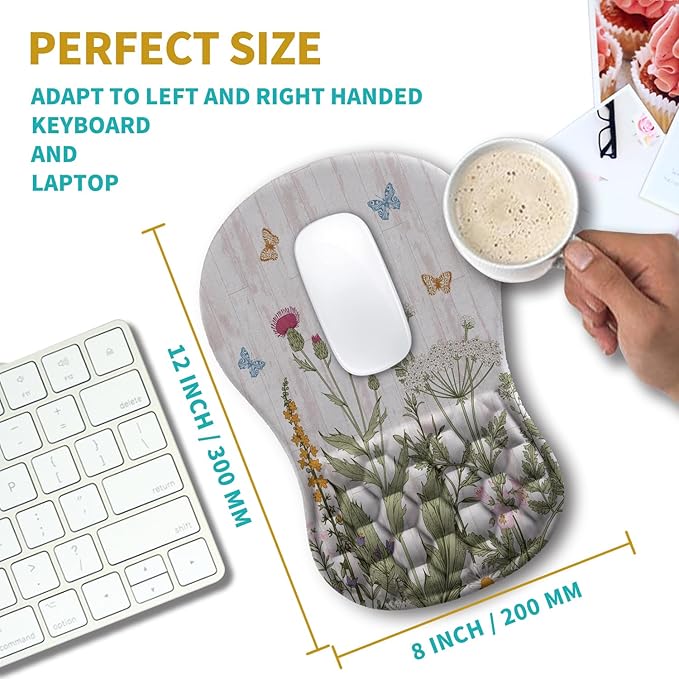 Hokafenle Ergonomic Mouse Pad Wrist Support, Wrist Rest Mousepad for Carpal Tunnel with Integrated Memory Foam Slope Massage Bulge (11.8x7.9 inch,Garden Flowers)
