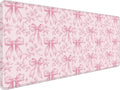 Coquette Pink Floral Large Mouse Pad 31.5x15.7inch, Trendy Girly Pink Bow Peony Flower Aesthetic Large Extended Computer Desk Mat Mousepad for Keyboard and Mouse, Preppy Desk Accessories
