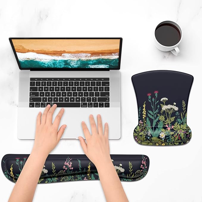 ITNRSIIET Mouse Pad Wrist Support Keyboard Wrist Rest Pad Ergonomic Mousepad Non-Slip Memory Foam Keyboard Pad Easy Typing Pain Relief Perfect for PC Laptop Gaming Office, Weeds