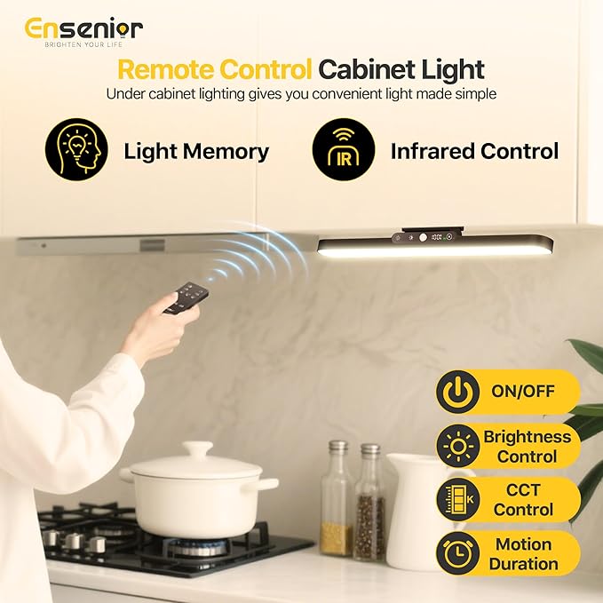 Upgraded Rechargeable Motion Sensor Light Bar, 2000mAh Dimmable Under Cabinet Lighting Wireless with Digital Battery Display, 130° Rotatable Magnetic Closet Lights, Remote Control Stick on Lights Dorm