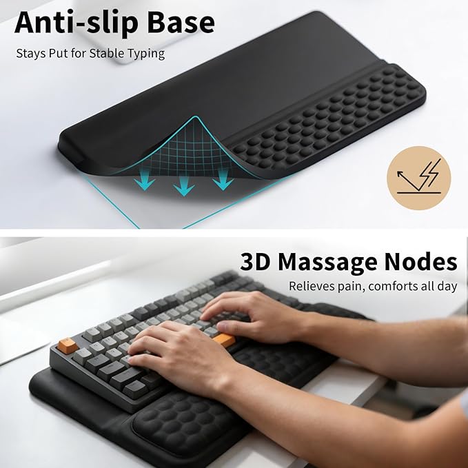 Wrist Rest with Keyboard Stand, Computer Wrist Support Pad, Ergonomic Keyboard Riser Hand Rest Soft Memory Foam Cushion Holder Gaming Typing Desk Accessories for Office Home School（Black）