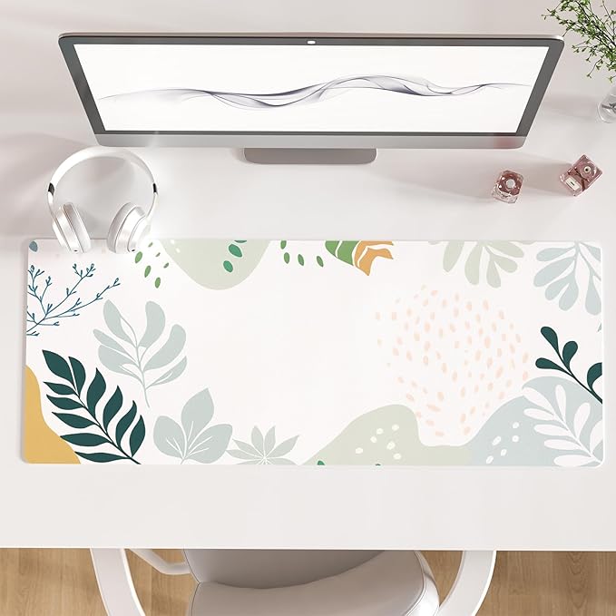 Colorful Star Abstract Boho Large Mouse Pad, Waterproof Green White Desk Mat, Double Sided Computer Gaming Mouse Pad, XL Full Desk Mousepad Non Slip Writing Pad for School Office Home 31.5" x 11.8"