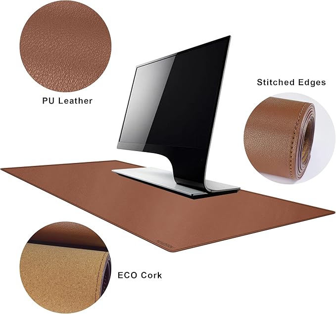 MAIDERN 40" x 16" Cork & Leather Desk Pad, Large XXL Mat, Full Mouse Pad, Reversible Protector for Gaming Home Office (Brown)