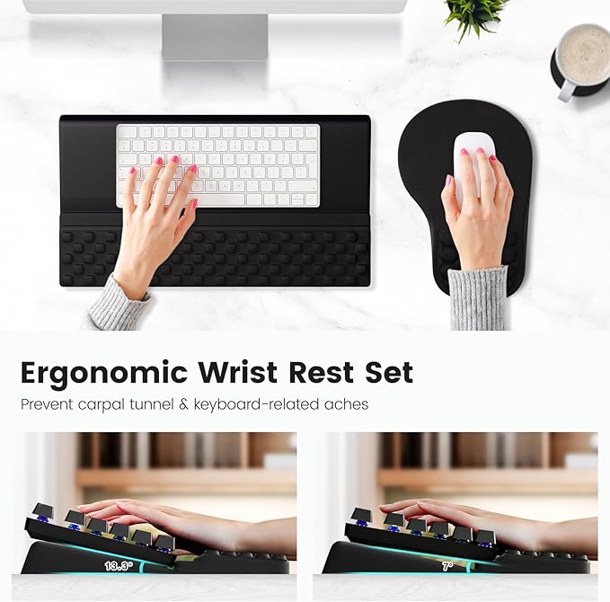 Ospelelf Ergonomic Mouse Pad and Keyboard Stand Wrist Rest Set, Memory Foam Comfort, Wrist Support for Typing, Office Desk Accessories, Black