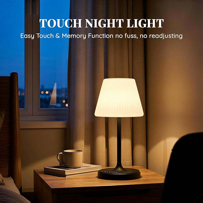 Cordless Table Lamp, Waterproof Shower Lamp, 4000mAh Rechargeable Table Lamps, 3-Color Dimmable Light, Battery Operated Lamp Desk Night Lamp for Bathroom Bedroom Patio Camping Restaurant (Black)