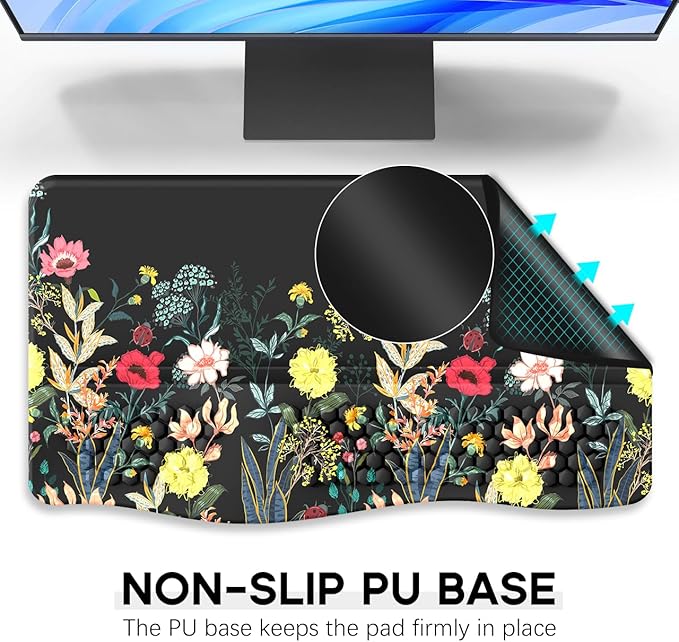 JIKIOU Keyboard Stand with Wrist Rest, Computer Keyboard Stand Pad with Non-Slip Base, Comfy Ergonomic Keyboard Riser Holder for Gaming Office Home 17.13x9.5 in (04Black Flowers)