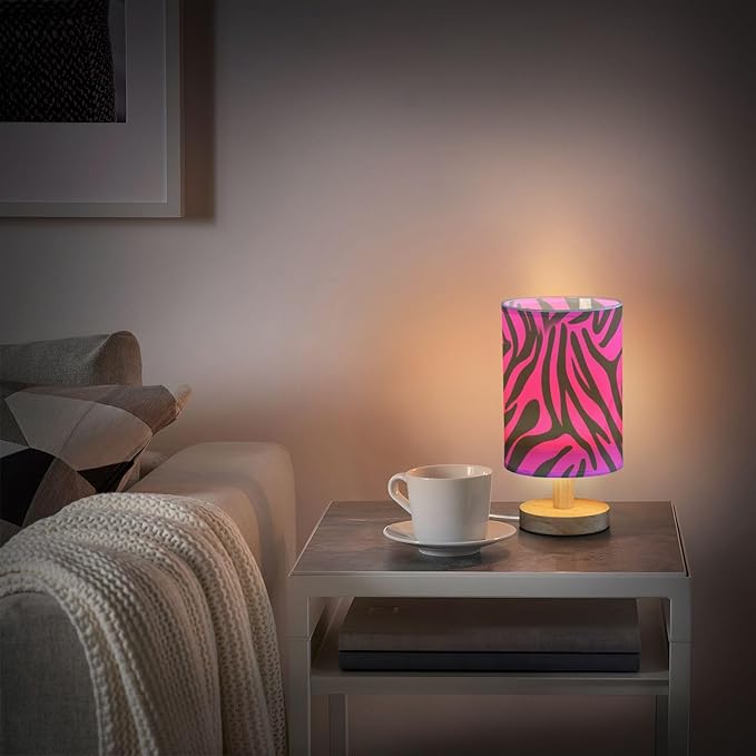 Pink Zebra LED Table Lamp, Bedside Lamp with Linen Lampshade, Flicker-Free Eye Care USB Plug in Nightstand Lamp, for Bedroom and Office