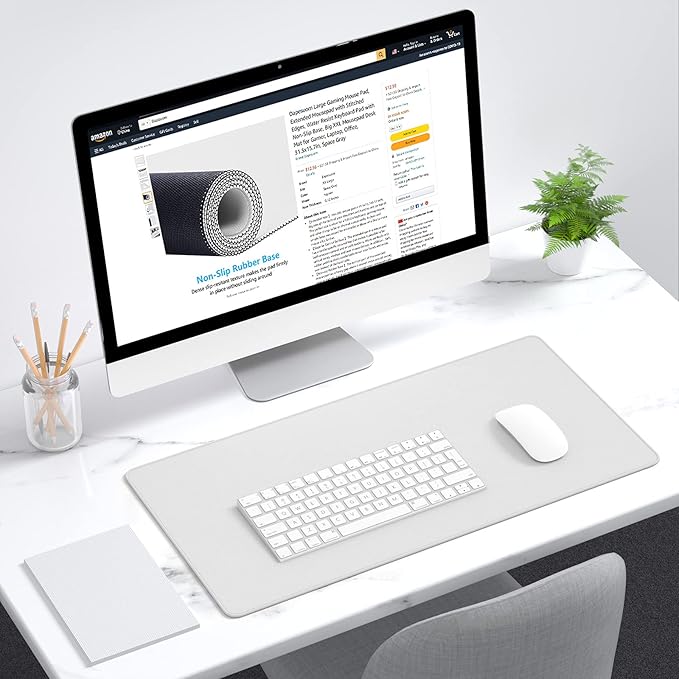 Dapesuom Large Mouse Pad, Extended Gaming Mouse Mat with Stitched Edges, Full Size Desk Mats with Non-Slip Base, Computer Big Desktop Keyboard Pad for Gamer, Laptop, Office, 23.6 x 11.8 In, Space Gray