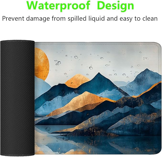 Abstract Mountains Desk Mat Golden Blue Vintage Golden Sun XL Mouse Pad Large Mousepad Extended Laptop Keyboard Mat Gaming Desk Pad Mouse Mat 31.5"x11.8" Office Computer Keyboard Laptop Home