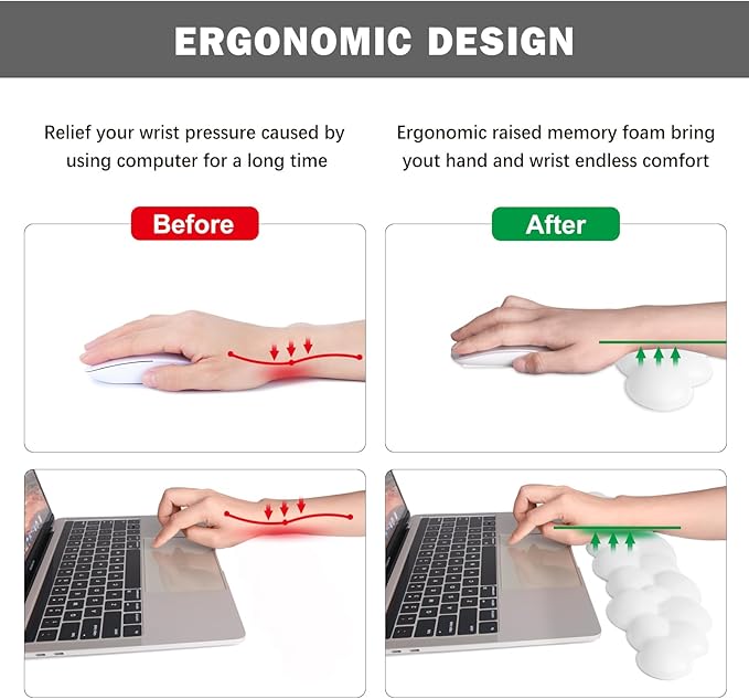 Cloud Keyboard Wrist Rest Pad Set,Enlarge PU Leather Memory Foam Wrist Cushion Support,Easy Typing,Mouse Wrist Rest Pad,Non-Slip Wrist Support for Home, Office,White