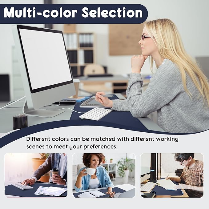 Konohan Heated Desk Pad Warm Mouse Pad, 5 Heating Level & 4 Hour Auto Shut-Off, PU Leather Warm Mouse Mat Heating Keyboard Gaming Mice Warmer Mat Only Supports 110v(Dark Blue Color,31.5" X 13")